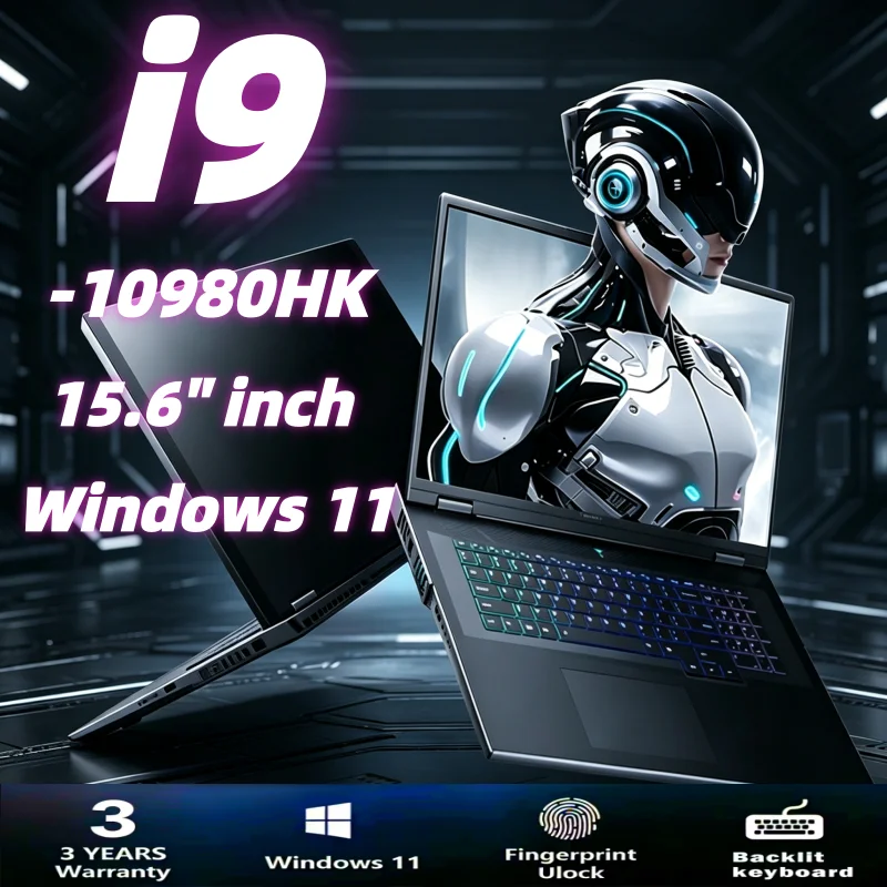 15.6 Inch Thin Laptop Intel Core i9-10980HK,16GB RAM 1TB/2TB SSD Optional Fingerprint Unlock Windows 11 Gaming Business Notebook