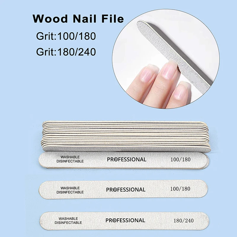 

100Pcs Wooden Nail File Professional Sanding Buffer Files 100/180/240 Double Side For Salon Manicure Pedicure UV Gel Tips Tools