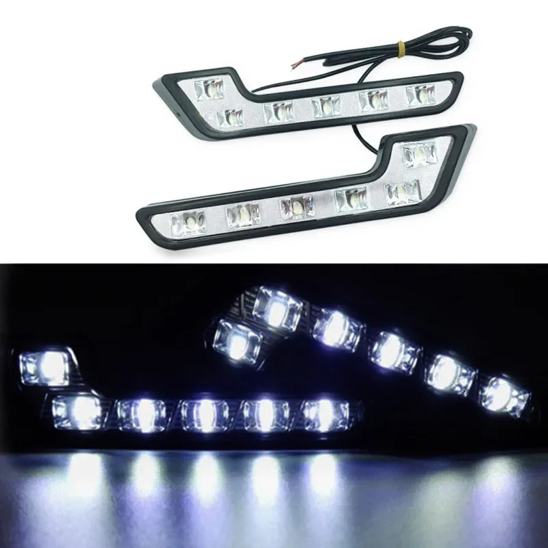 2pcs Universal LED Car Daytime Running Light Set 6LED Waterproof Fog White Driving Lights DRL Accessories