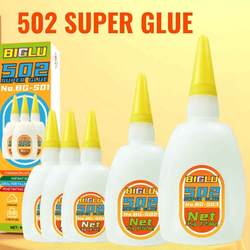 BIGLU 502 Superkleber, sofort trocknender Cyanacrylat-Kleber, Leder, Gummi, Holz, Metall, starke Bindung, kleiner Lücke, flüssiger Kleber