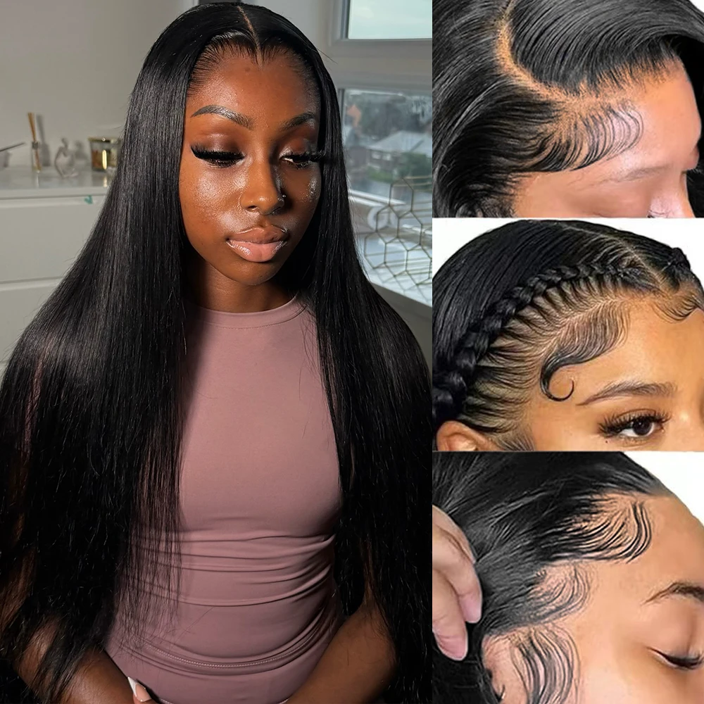 

30 38-дюймовые прямые парики из натуральных волос 13X6 Прозрачный парик фронтальной части шнурка Предварительно выщипанные бразильские передние парики Плотность 180 для женщин