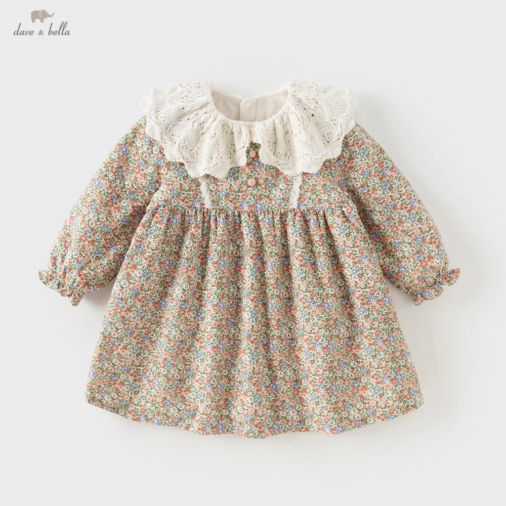 

Dave Bella Girls Cotton Dress Autumn Winter Long Sleeves Baby Kid Plush Floral Skirt Outerwear Children Casual Clothes DB4251838