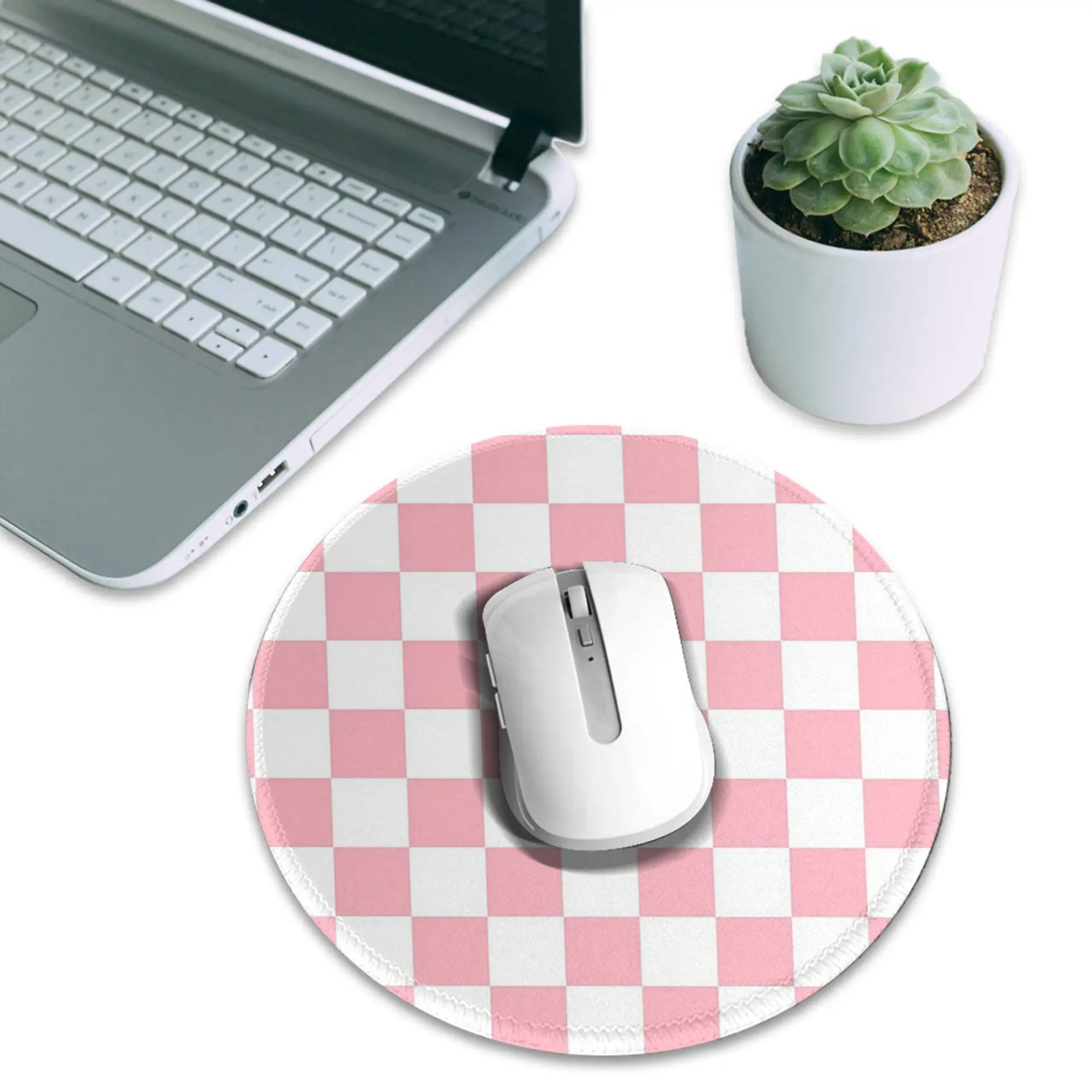 Pink White Checkerboard Pattern Mouse Pad Computer Keyboard Mouse Mat Gamer PC Laptop Desk Mat Office Accessories Table Mats