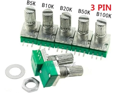 Free Ship 5PCS RK097G RK097N B5K B10K B20K B50K B100K B500K RV097NS Double Potentiometer 3pin 5pin 6pin 3/5/6/P/Feet/pin 15mm