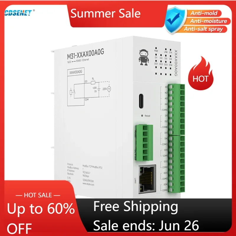 

Модуль дистанционного ввода-вывода 16DO, RS485 Ethernet RJ45 CDSENET M31-XXAX00A0G, аналоговый переключатель, улучшение прошивки Modbus TCP RTU