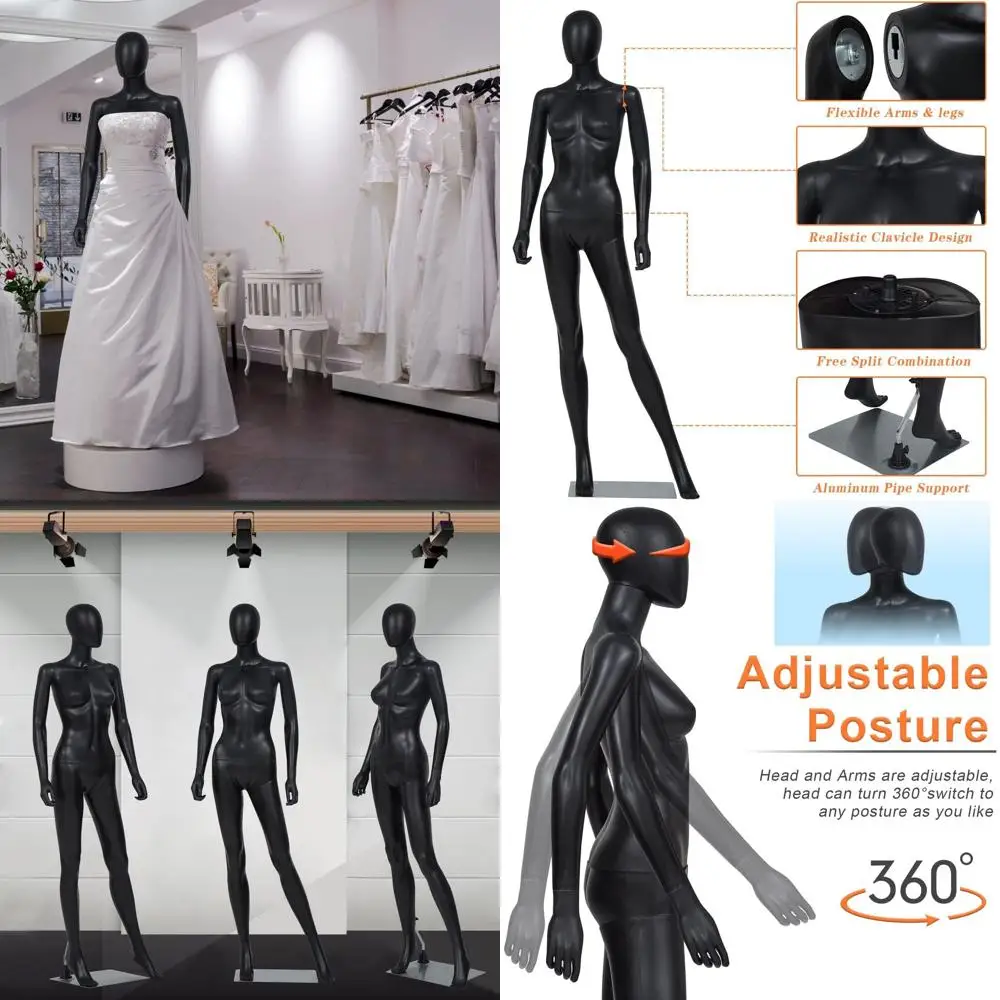 

Регулируемый женский манекен с отсоединяемой подставкой для реалистичной демонстрации в магазинах одежды и костюмов, черный