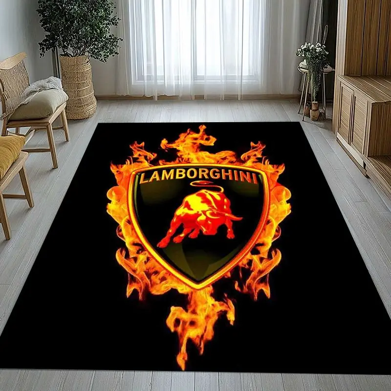 Retro L-Lamborghini Racing Biker Garage Moto Soft Non-Slip Large Area Rug for Living Room,Bedroom Carpet Mat for Sofa,Home Decor