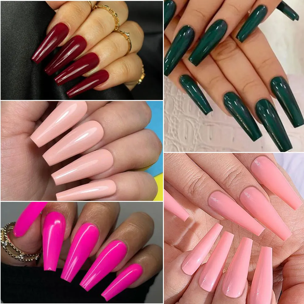 576pcs 24*24 Solid Color Press On Nails Glossy Long Coffin Fake Nails Nude Full Cover False Nail Tips For Women Girls Nail Art *