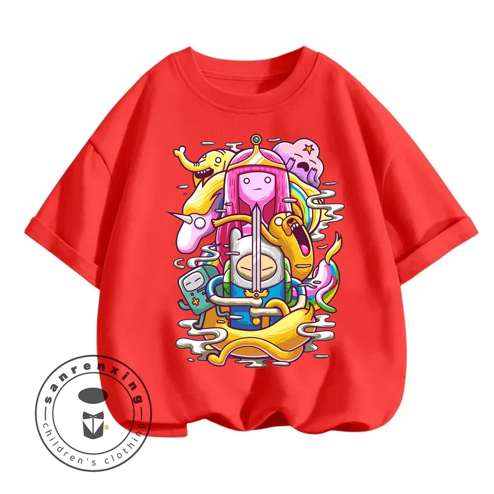 New Kids T-shirt 2024 Summer Clothing Boys Girls Adventure Time Short Sleeve T-shirt Top Printed Cartoon Kids Fashion T-shirt