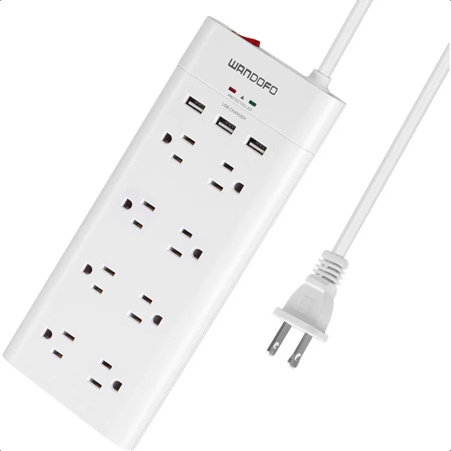 

Удлинитель с 2 зубцами, 8 розеток, удлинитель на 6 футов с 3 портами USB, 1625 Вт, 1050J, сетевой фильтр от перенапряжения, 2 зубца на 3 зубца, мульти-разъем