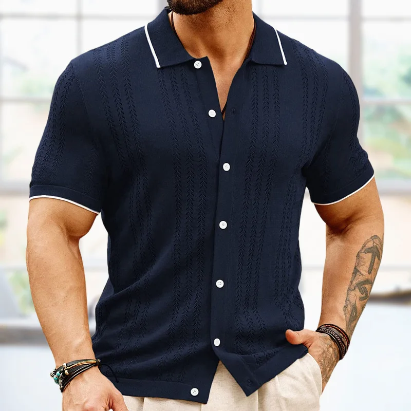 Men\'s Fashion Korean Summer New Trendy Cardigan Top T-shirt Knitted Casual Thin Business Knitted Polo Coat