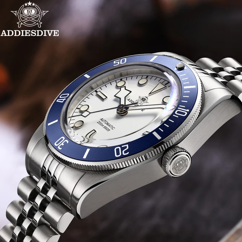 Addiesdive Ad2043 Mannen Mode Horloge Reloj 20bar Duiker Blauw Lichtgevende Saffier Kristal 316l Staal Automatische Mechanische Horloges