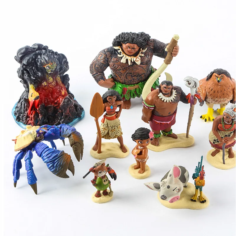 

10pcs Moana 2 Disney Anime Peripheral Heihei Maui Pua Figure Plastic PVC Doll Action Model Car Ornament Toy Children's Gifts