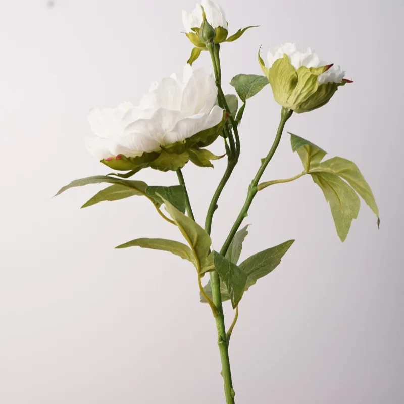 3 Stück Künstliche 3-köpfige Feuchtigkeitsspendende Pfingstrosen mit Echtem Touch für Hochzeitsdekoration, Blumen für den Gang, Heimdekoration, Künstliche Pfingstrosenblumen – Detail 3