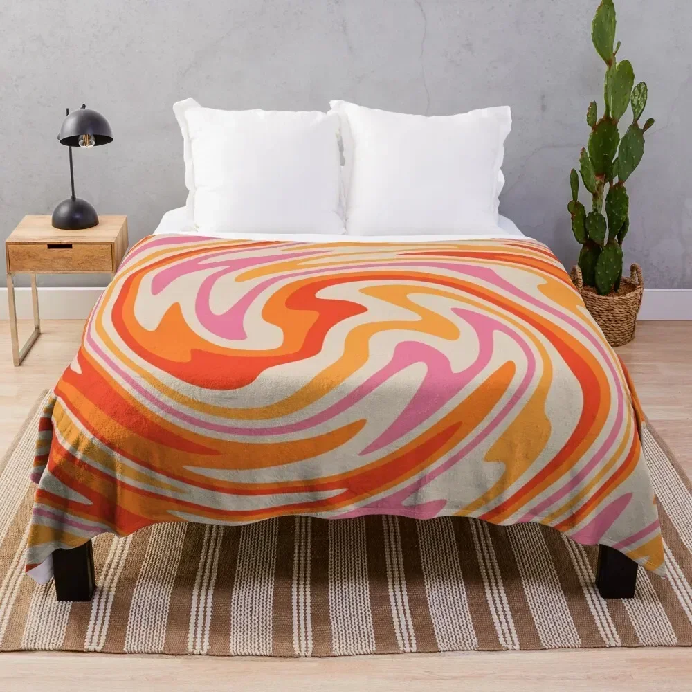 

70s Retro Swirl Color Abstract Throw Blanket Cozy Light Blanket for Travel Camping Picnic