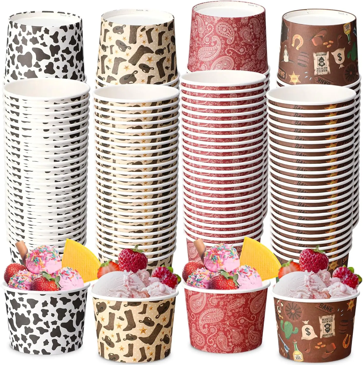 

100 Pcs Paper Ice Cream Cups Bulk 8 oz Disposable Dessert Bowls for Hot or Cold Food Snack Treats Gift for Birthday Summ