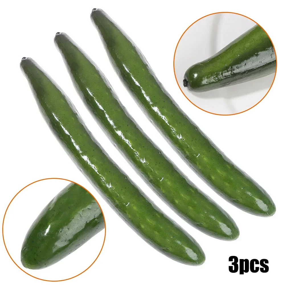 3Pcs Simulation Cucumber Realistic Fake Vegetable Toy No Wilt Home Kitchen Decor