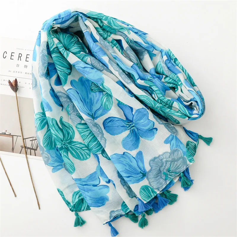 Luxury Brand Scarf Floral Cotton Shawl Lady Wrap Large Pashmina Hijab Headband Scarves Islamic Turban Bufanda Foulard Stoles