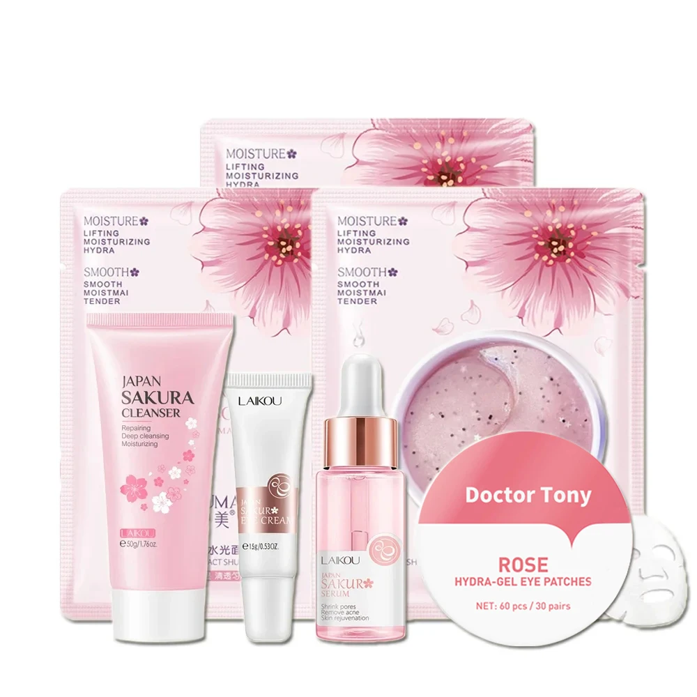 Skincare Mask Set Sakura Moisturizing Kit Whitening Serum Eye Mask Facial Products Kit Face Care Women Beauty Health Product