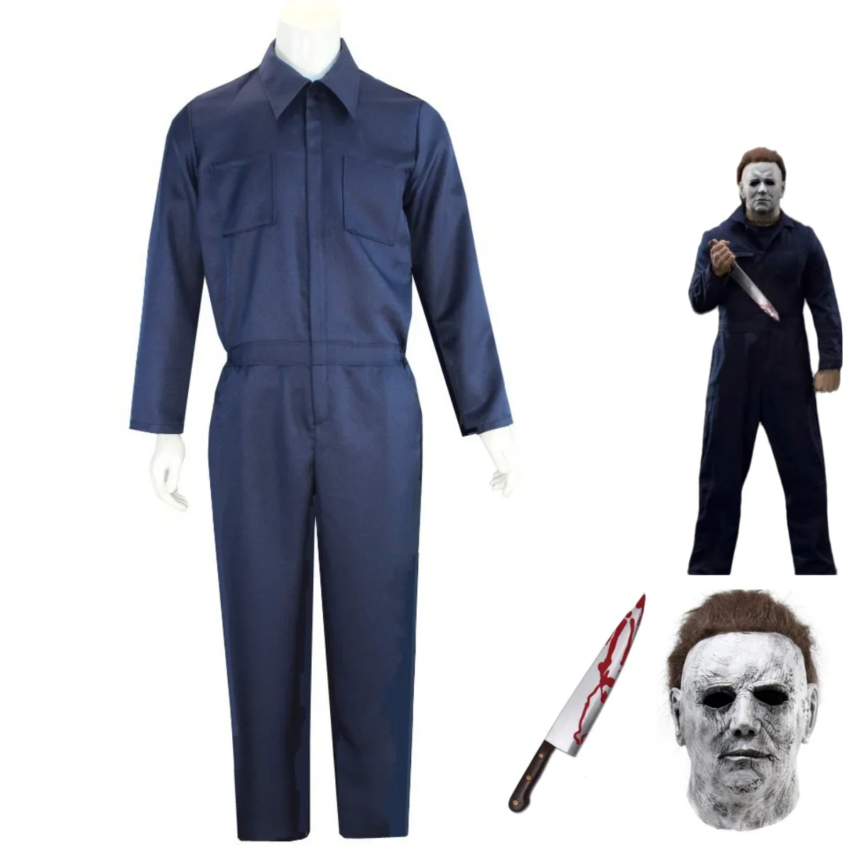 Movie Halloween Michael Myers Killer Cosplay Costume Horror Bloody Demon Jumpsuits Mask Adult Man Carnival Christmas Suit