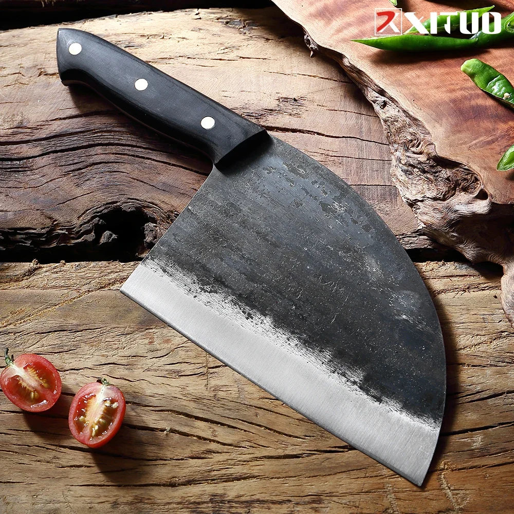 Handmade Forged Cleaver Knife Chef Knife High Hardness Steel Blade Full Tang Butcher Slaughter Pro Kitchen Chopping Slicing Tool