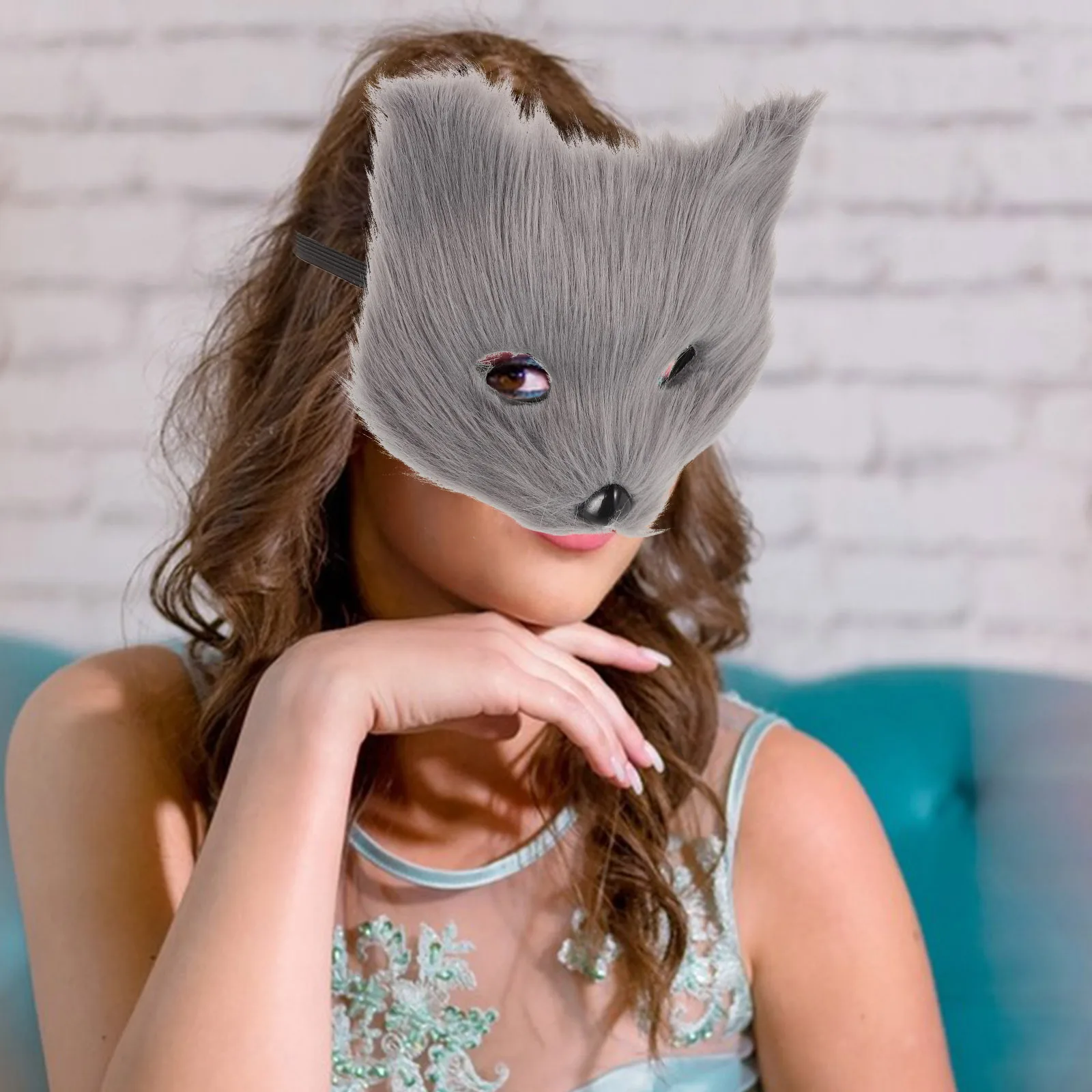 

Animal Half Face Mask The Cosplay Masks Masquerade Simulate Light Grey Hair Miss