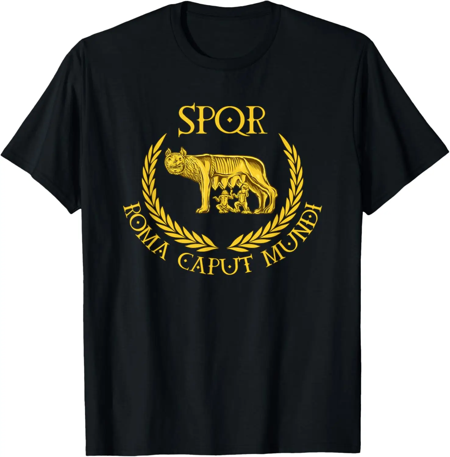 SPQR - Roma Caput Mundi - Capitoline Wolf T-Shirt Short Sleeve Casual 100% Cotton Shirt