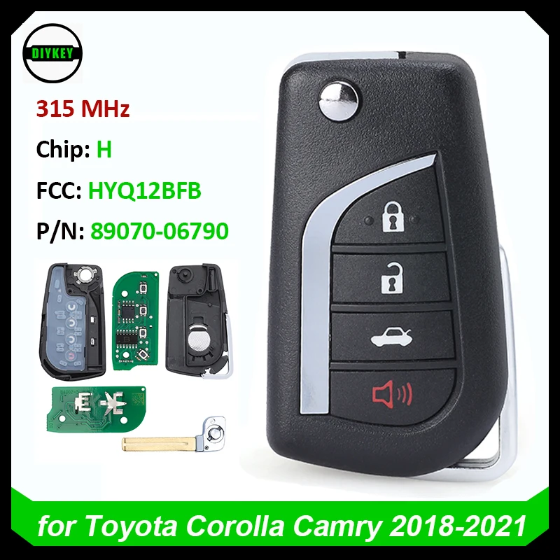 

DIYKEY Keyless Flip Smart Key 315MHz H Chip for Toyota Corolla Camry 2018-2021 Remote Fob 4B - FCC HYQ12BFB P/N: 89070-06790