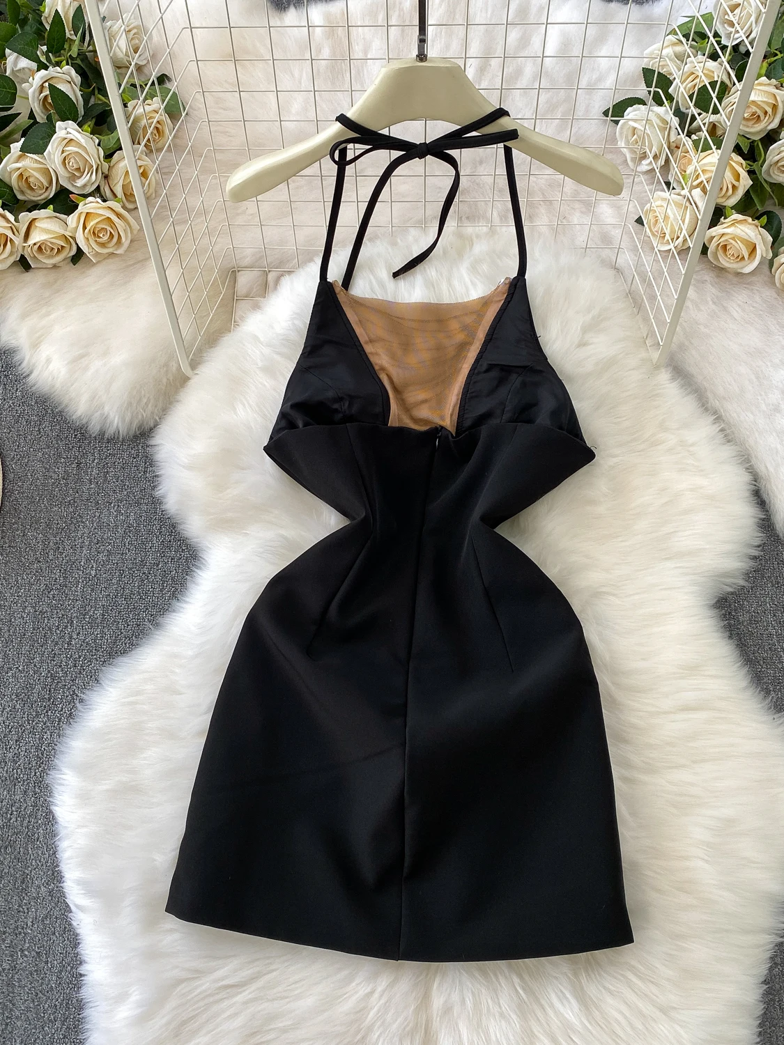  Sexy Me Splice Hanging Ne Dr Women's Autumn Winter Design Chain Slim A-Line Skirt High Waist Net Material