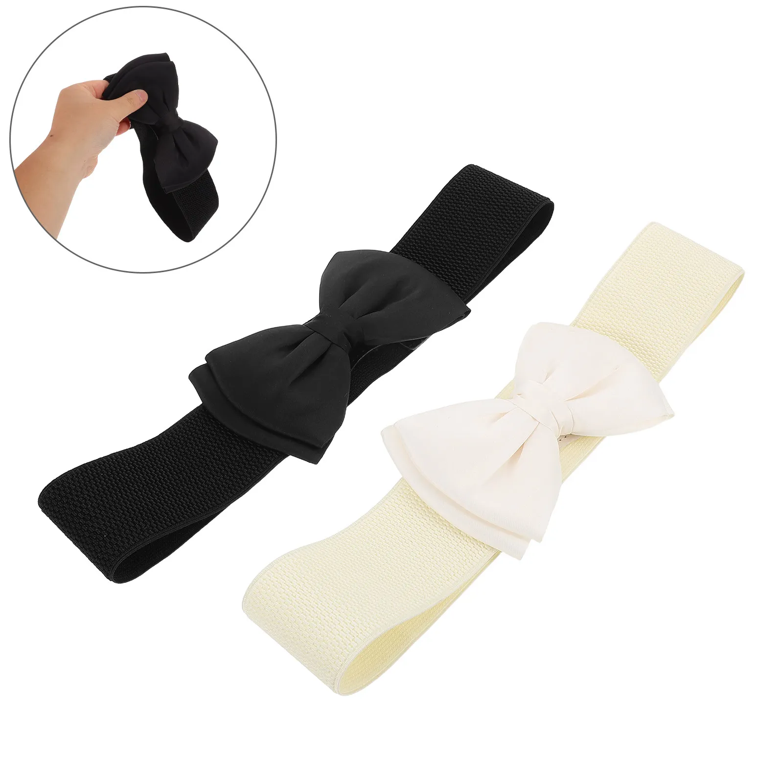 2Pcs Stretchy Kids Waist Belt with Soft Chiffon Bowknot Elastic Wide Adjustable Waistband for Girls Dresses Skirts Tunics
