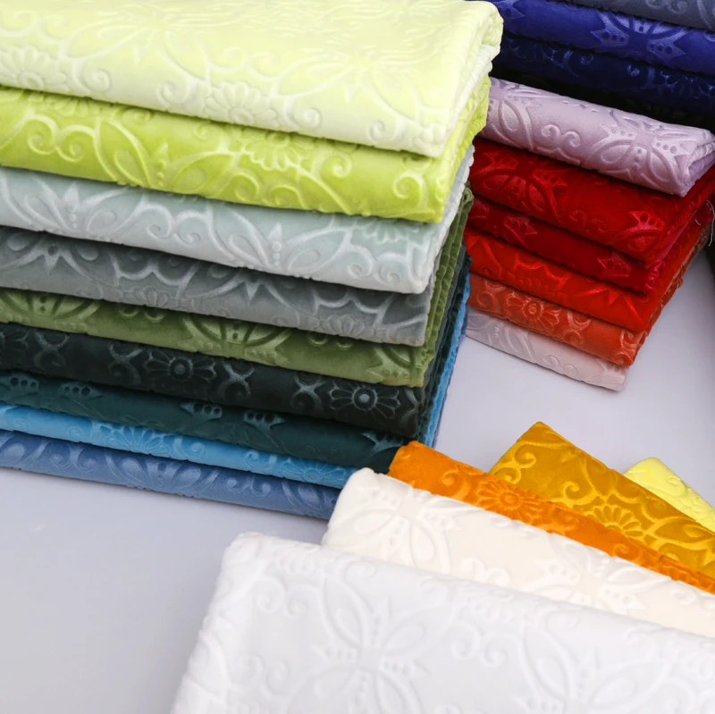3D Embossed Velvet Fabric By The Meter for Sewing Sofa Covers Curtain Diy Thickened Flannel Cloth Plain Soft Pink Black Blue Red