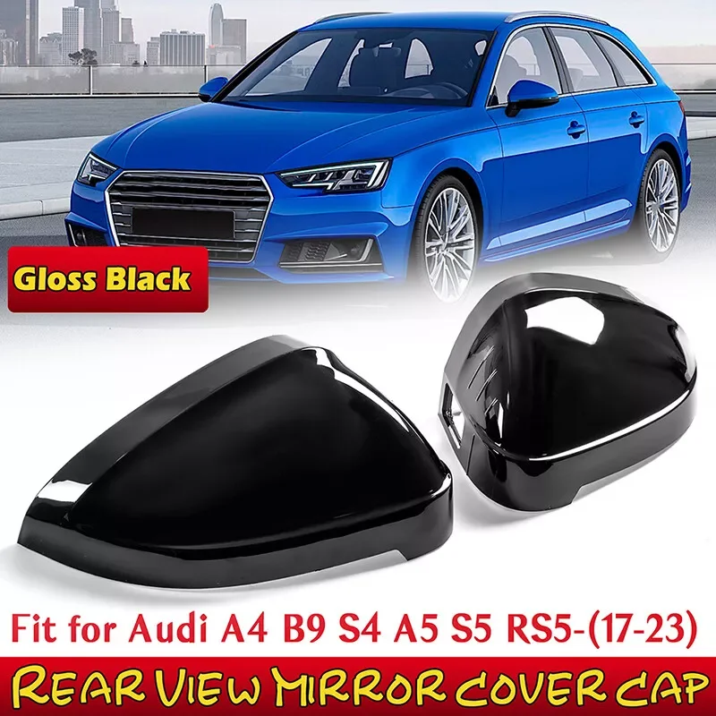 

Pair Black Side Door Rearview Mirror Cover Trim For Audi B9 A4 S4 A5 S5 RS5 w/ Side Assist Car Accessories Replacement Style