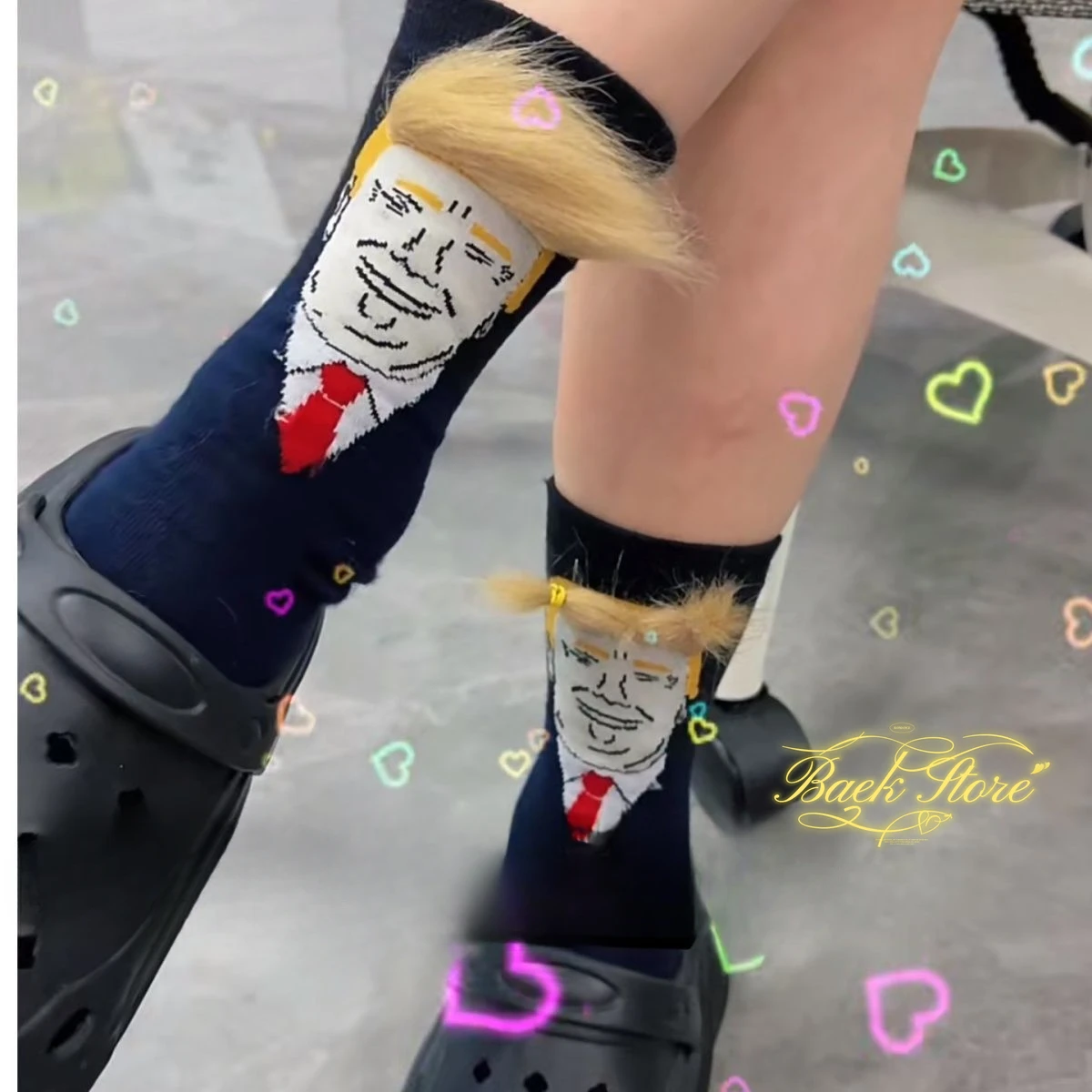 Donald Trump Socks with 3D Fake Hair Men Crew Socks Mens Compression Sock Streetwear Novelty Hip Hop Spoof Funny Trump Socks