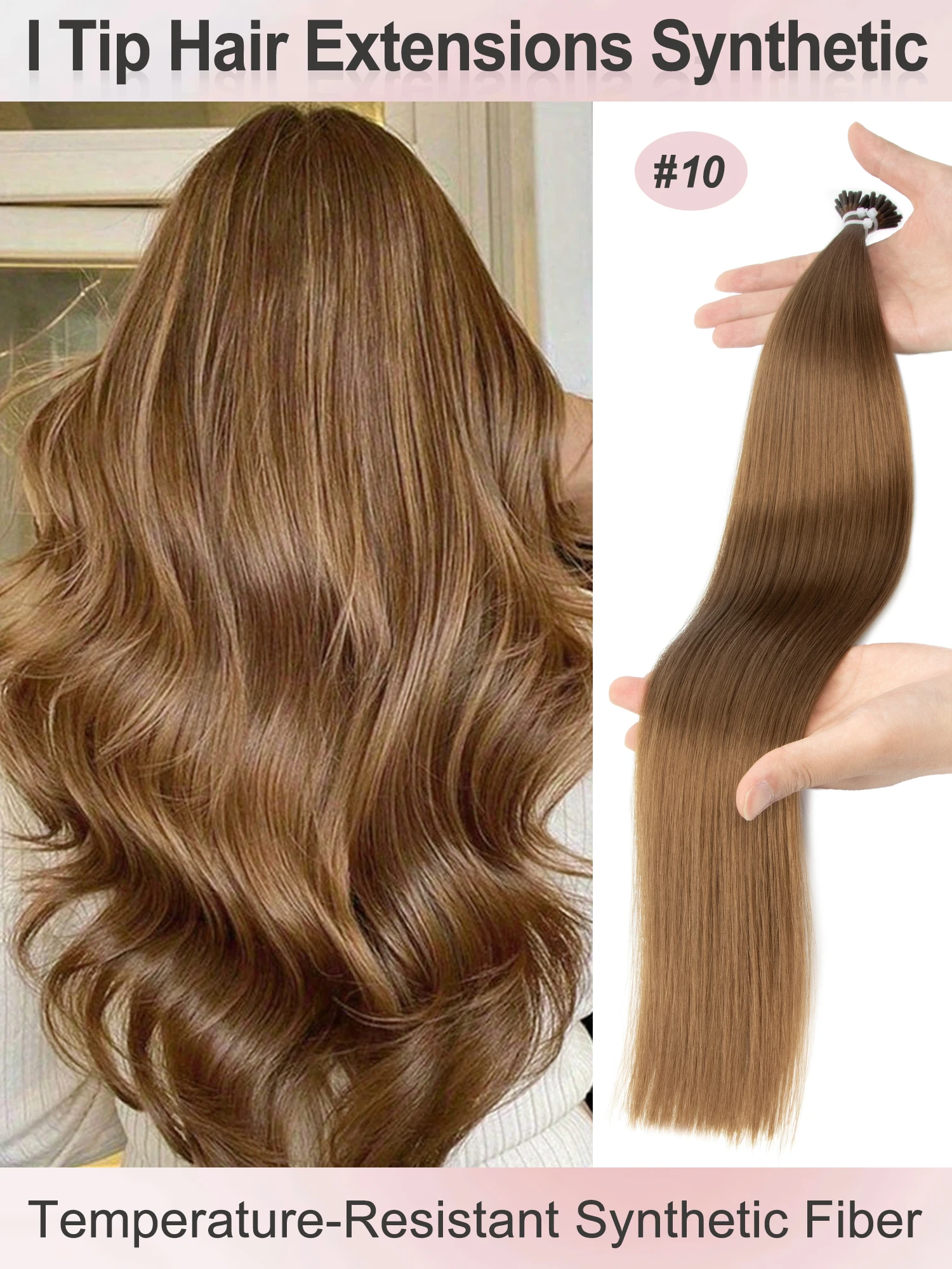 

Synthetic I Tip Keratin Hair Extensions 50 Strands Soft No Glue For Daily Wedding Party