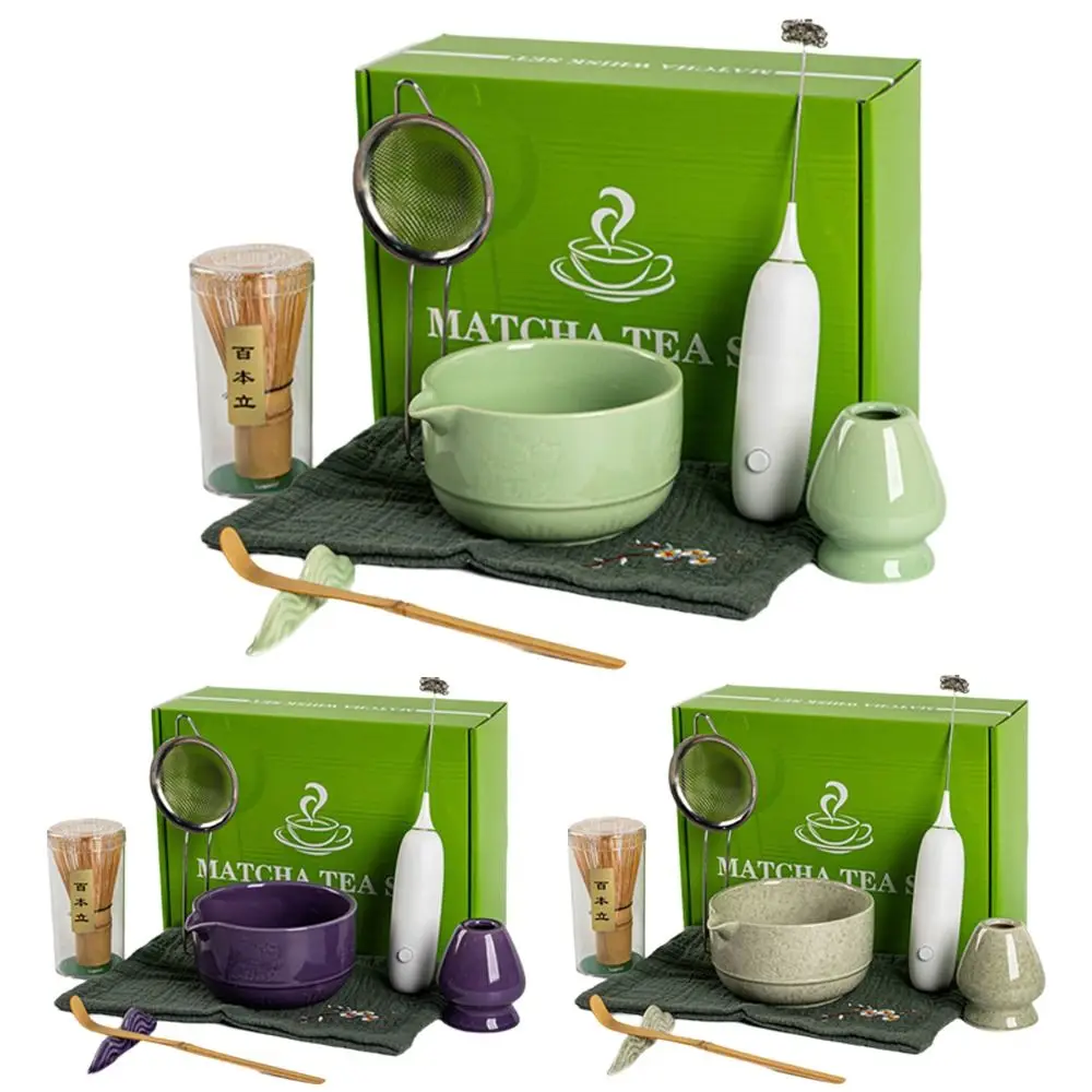 

8PCS Bamboo Ceramic Japanese Matcha Tea Set Food Grade Reusable Matcha Stirring Brush With Electric Blender Matcha Whisk