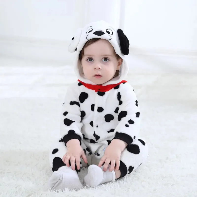 Umorden Baby Dalmatians Spotty Dog Costume Kigurumi 만화 동물 Rompers 유아 유아 점프 슈트 플란넬 할로윈 멋진 드레스