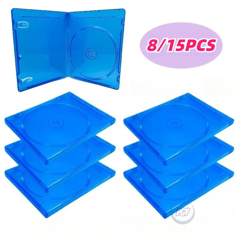 8/15pcs Blue Single CD/DVD Case 11mm Dustproof Resistant Disc Storage Boxes with Slot Protective Sleeves for Games Movie & Music