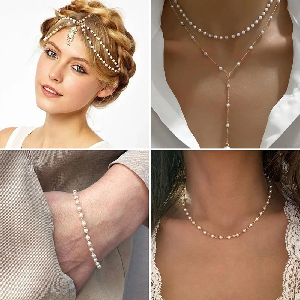 20 Meter 3/4/5/6mm Faux Pearls Beaded Gold Plated Brass Cable Link Chain Spool for Jewelry Making DIY Necklace Crafts view 5