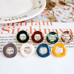 Enamel Alloy Round circle Stud Earring Components Eardrop for Women DIY Jewelry Accessories Handmade Materials 6pcs