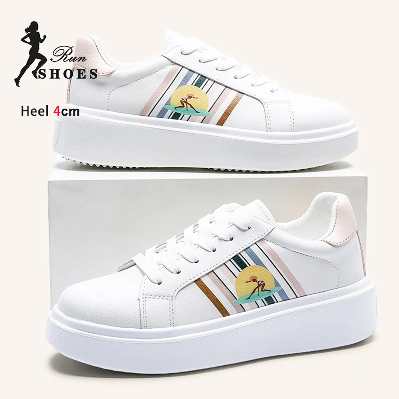 Zapatos deportivos informales versátiles blancos para mujer, zapatillas con plataforma cómodas y con estampado de moda de nicho, zapatos de tablero de estilo académico