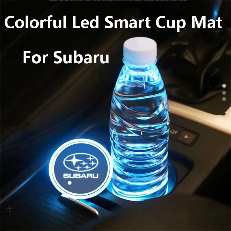 2pcs LED Colorful Car Smart Water Cup Mat Auto Ambient Light for Subaru WRX DRL XV STI Outback Legacy Forester Impreza Tribeca