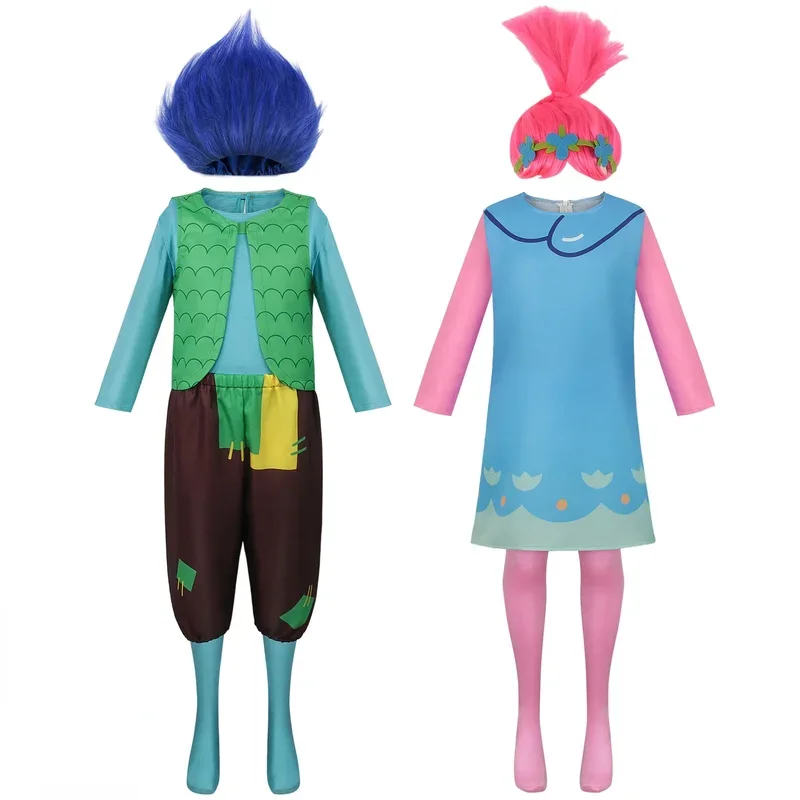 Anime Boys Girls Trolls Branch Costume Trolls Poppy Disguise Cosplay Jumpsuit Halloween for Kids Adult Purim Carnival Outfits