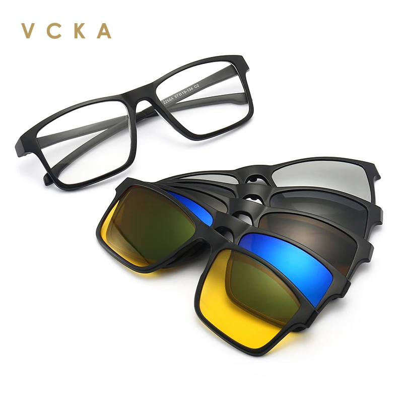 VCKA Magnet Reading Sunglasses Men Eyeglass Frames With Clip On Square Women Polarized UV400 Night Vision Glasses +1.0~+6.0