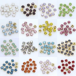 36pc 6mm przyszyć szkło kryształowe Rhinestone Flatback Diamante Diy dekoracyjne złote kubki pazur 4 otwory koraliki do szycia rzemiosło ubrania