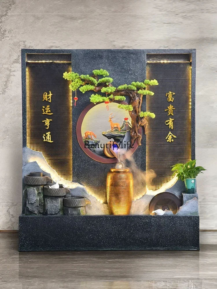

FG26High Mountains and Flowing Water Make Money Decoration Rockery Water Curtain Wall Fountain Circulating Water Landscape Floor