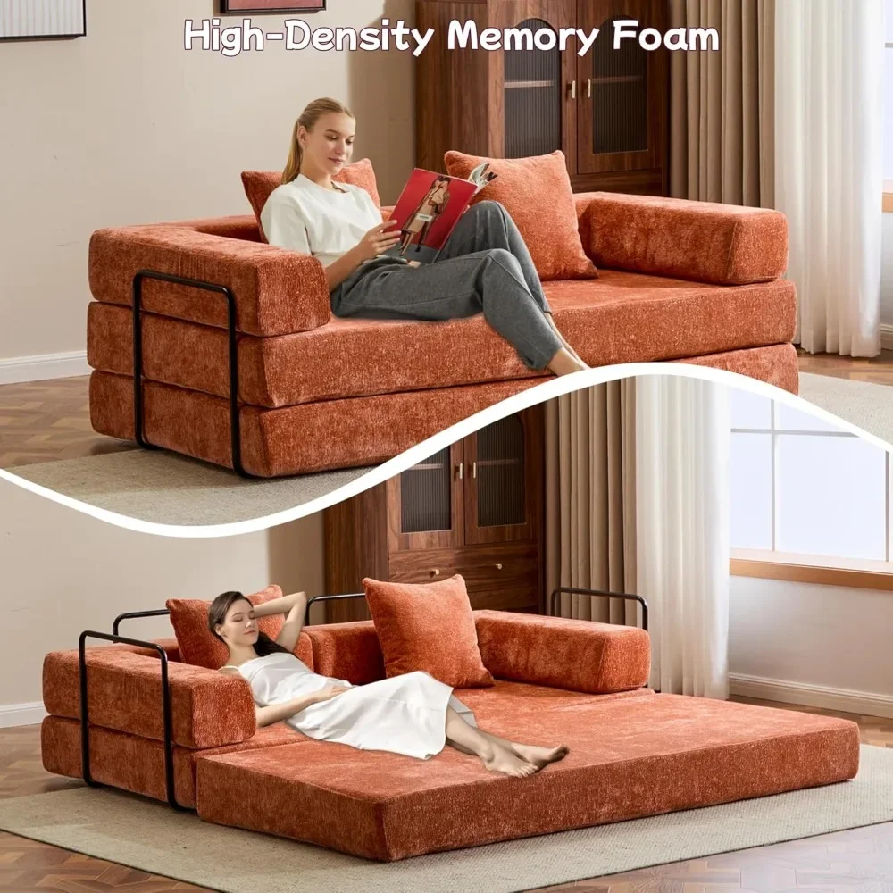 

Convertible Floor Sofa Bed, Foldable Mattress Cloud Couch with Pillow Back & Armrest,Fixed-Shape Frame,Chenille Sleeper Sofa Bed