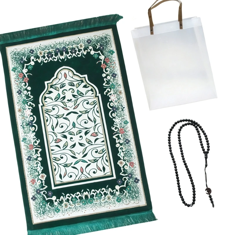 Lightweight Portable Islamic Prayer Rug For Travel Foldable Prayer Mat With Beads Bracelets and Storage Bag Included For Outdoor