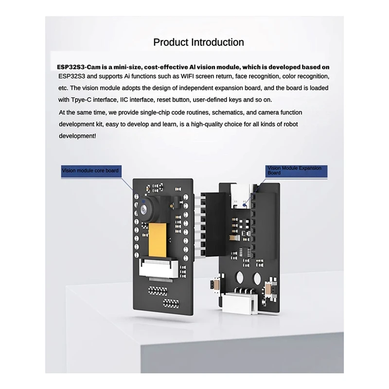 ABSU ESP32-S3 Модуль Wi-Fi-камеры Модуль AI Vision Поддержка передачи видео Wi-Fi Распознавание лиц и цветов Двухрежимный комплект