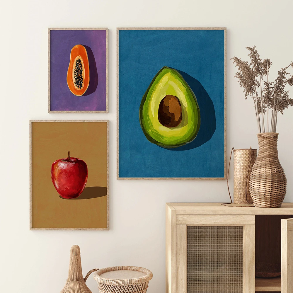 Apple Papaya Avocado Fruit Canvas Painting Poster Prints Wall Art Vinatge Pictures for Living Room Kitchen Home Decor Cuadros