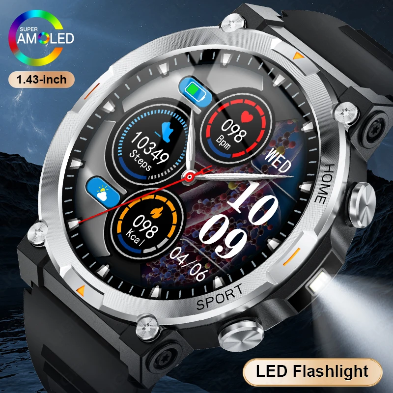 

New Outdoor Sports Smart Watch Men's Sports Watch Flashlight 320mAh Battery Bluetooth Call Outdoor Waterproof Durable Smartwatc